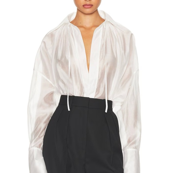NWOT Helsa Poet Blouse White Sheer Romantic Tie Neck Top XS Chic Spring Break - Picture 3 of 9